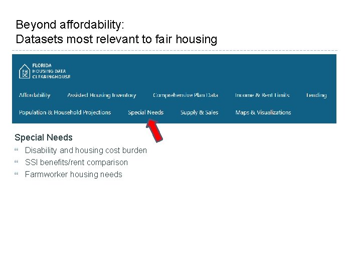Beyond affordability: Datasets most relevant to fair housing Special Needs Disability and housing cost