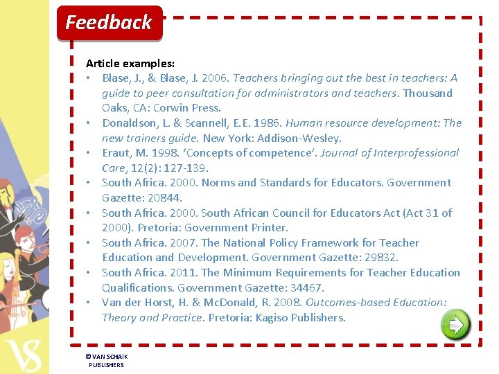 Feedback Article examples: • Blase, J. , & Blase, J. 2006. Teachers bringing out