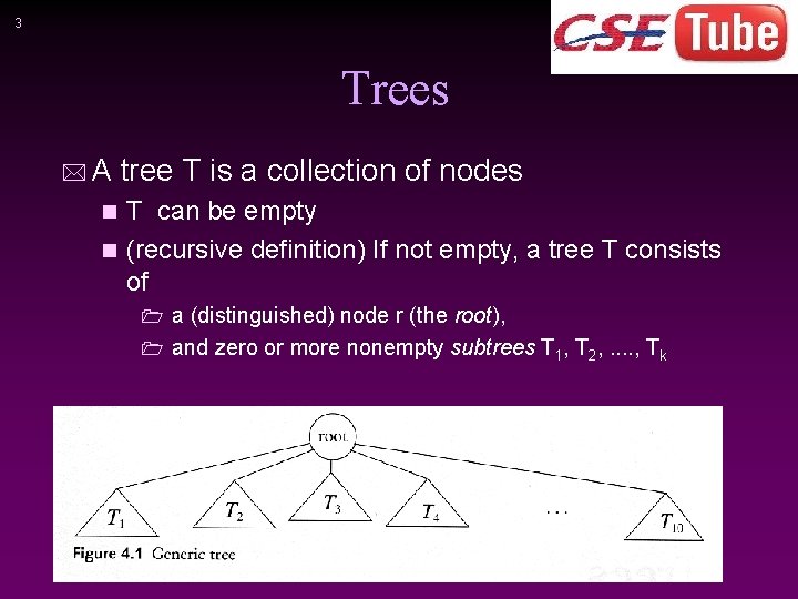 3 Trees *A tree T is a collection of nodes T can be empty