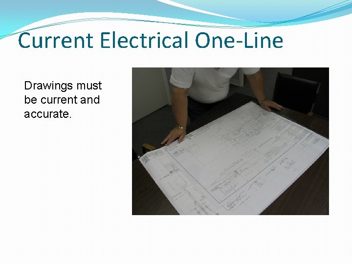 Current Electrical One-Line Drawings must be current and accurate. 