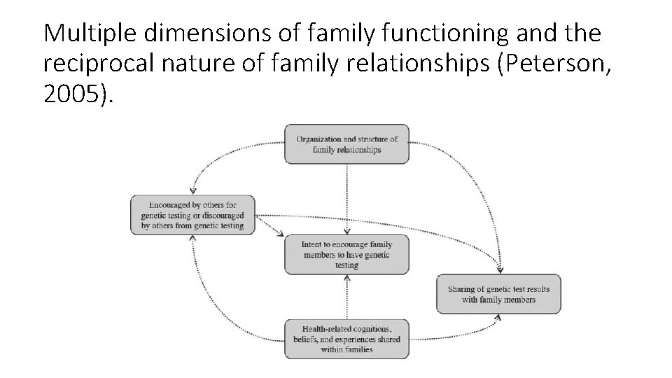 Multiple dimensions of family functioning and the reciprocal nature of family relationships (Peterson, 2005).