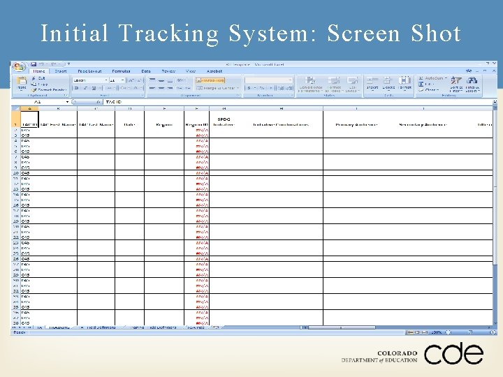 Initial Tracking System: Screen Shot 