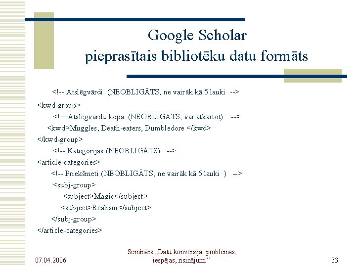 Google Scholar pieprasītais bibliotēku datu formāts <!-- Atslēgvārdi. (NEOBLIGĀTS; ne vairāk kā 5 lauki