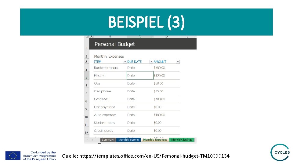 BEISPIEL (3) Quelle: https: //templates. office. com/en-US/Personal-budget-TM 10000134 