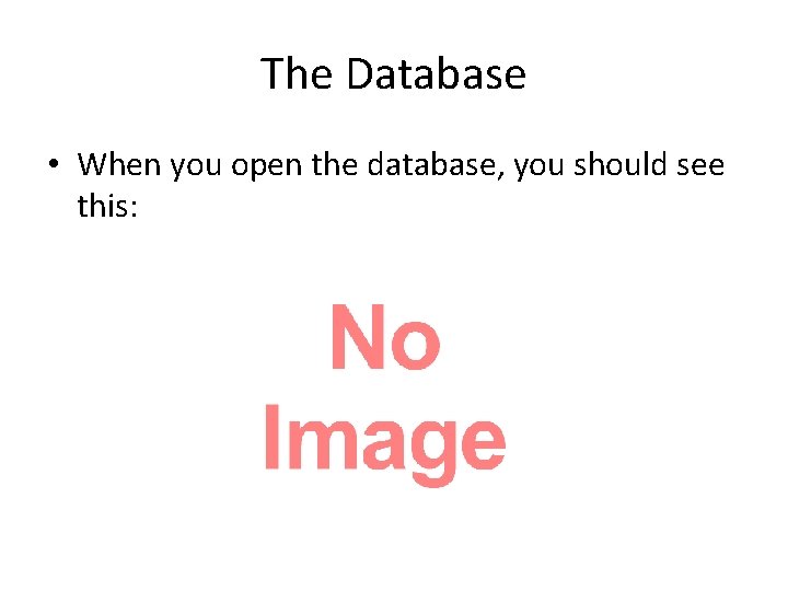 The Database • When you open the database, you should see this: 
