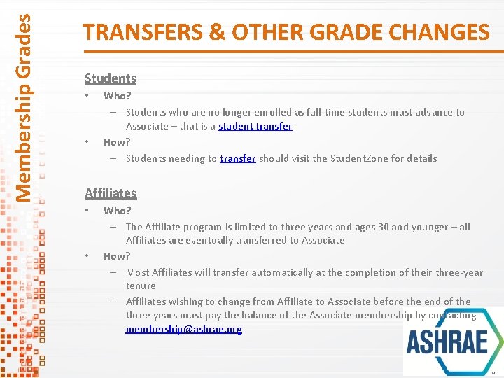 Membership Grades TRANSFERS & OTHER GRADE CHANGES Students • • Who? – Students who Membership Grades TRANSFERS & OTHER GRADE CHANGES Students • • Who? – Students who