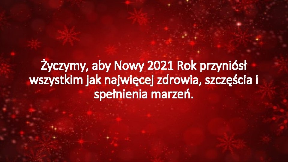 Życzymy, aby Nowy 2021 Rok przyniósł wszystkim jak najwięcej zdrowia, szczęścia i spełnienia marzeń.