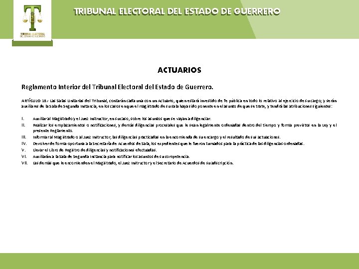 TRIBUNAL ELECTORAL DEL ESTADO DE GUERRERO ACTUARIOS Reglamento Interior del Tribunal Electoral del Estado