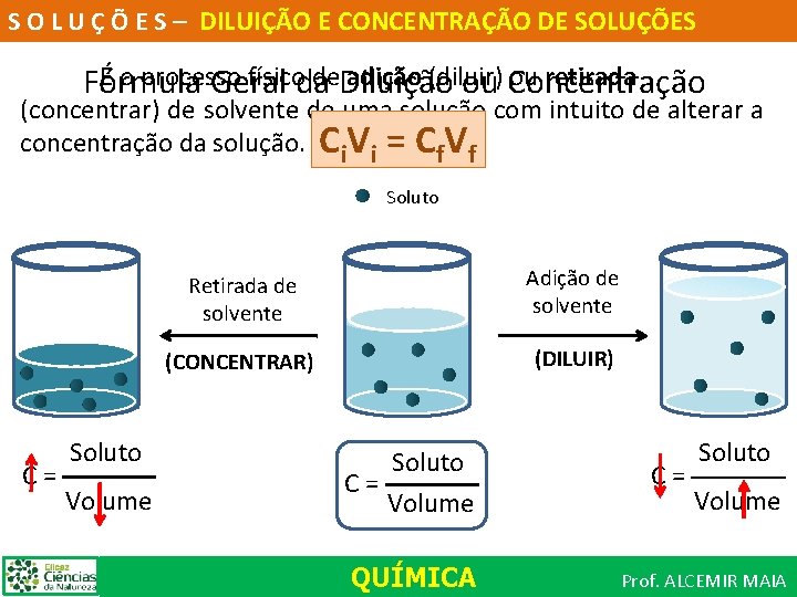 S O L U Ç Õ E S – DILUIÇÃO E CONCENTRAÇÃO DE SOLUÇÕES