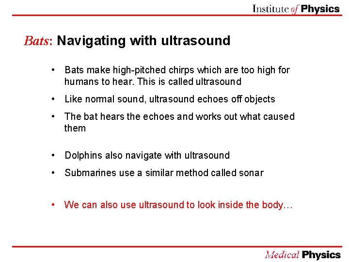 Bats: Navigating with ultrasound • Bats make high-pitched chirps which are too high for