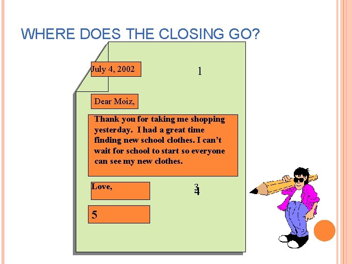 WHERE DOES THE CLOSING GO? July 4, 2002 1 Dear 2 Moiz, Thank you