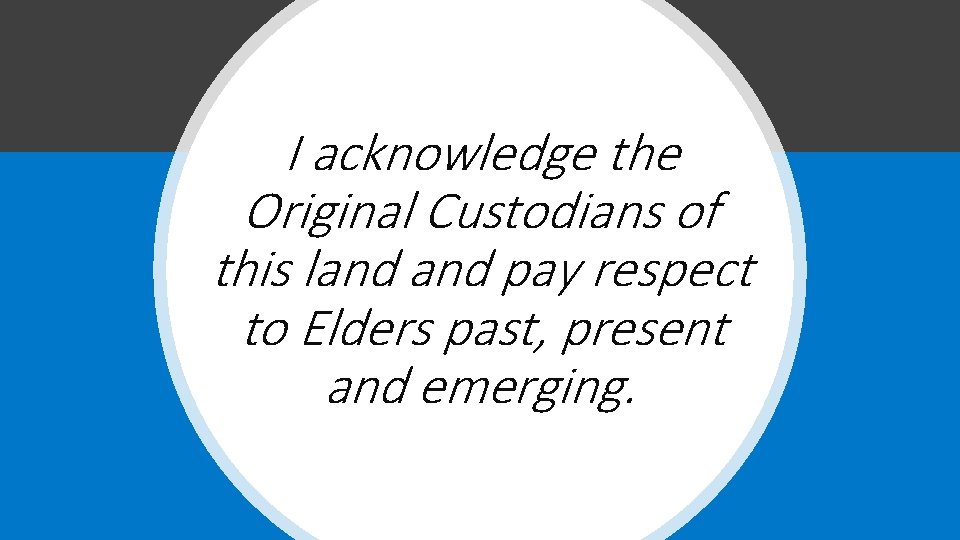 I acknowledge the Original Custodians of this land pay respect to Elders past, present