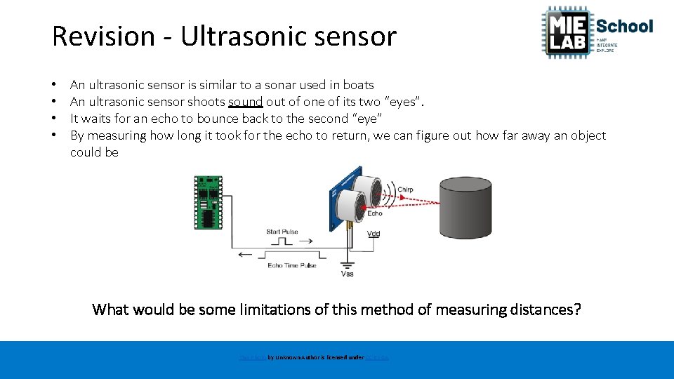 Revision - Ultrasonic sensor • • An ultrasonic sensor is similar to a sonar