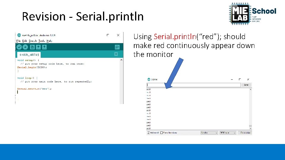Revision - Serial. println Using Serial. println(“red”); should make red continuously appear down the