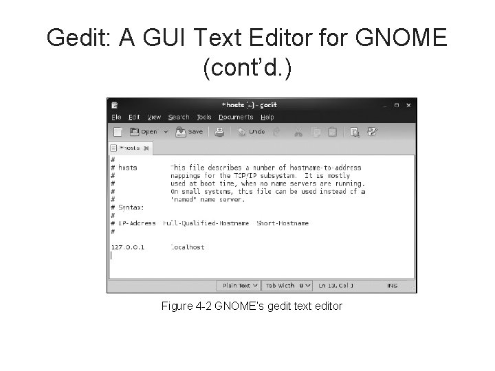 Gedit: A GUI Text Editor for GNOME (cont’d. ) Figure 4 -2 GNOME’s gedit