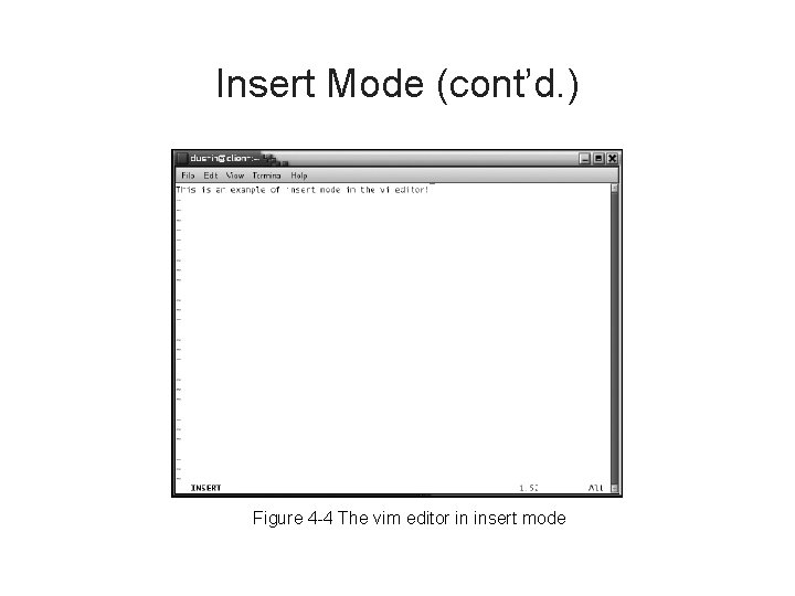 Insert Mode (cont’d. ) Figure 4 -4 The vim editor in insert mode 