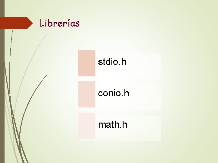 Librerías stdio. h conio. h math. h 