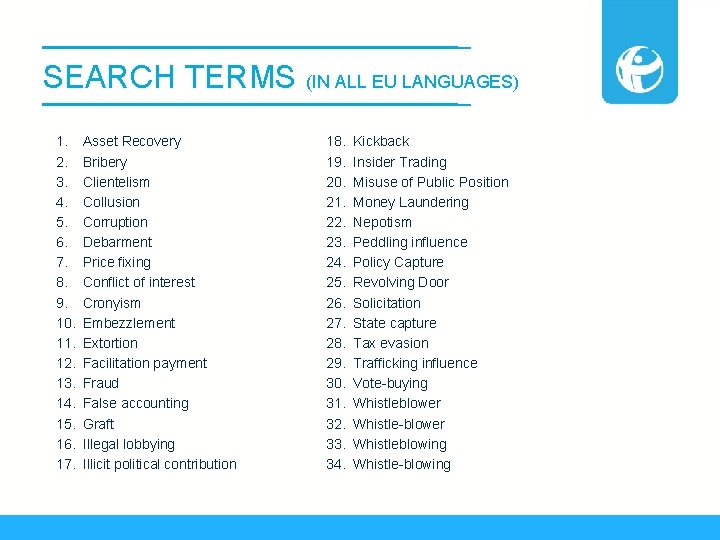 SEARCH TERMS (IN ALL EU LANGUAGES) 1. 2. 3. 4. 5. 6. 7. 8.