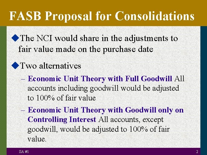 FASB Proposal for Consolidations u. The NCI would share in the adjustments to fair