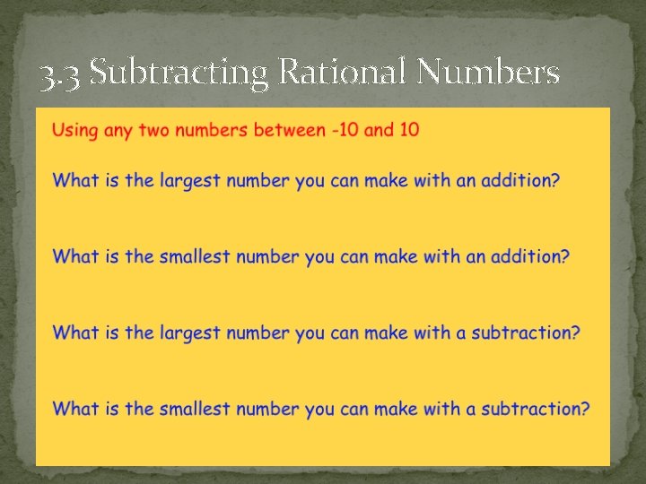 3. 3 Subtracting Rational Numbers 