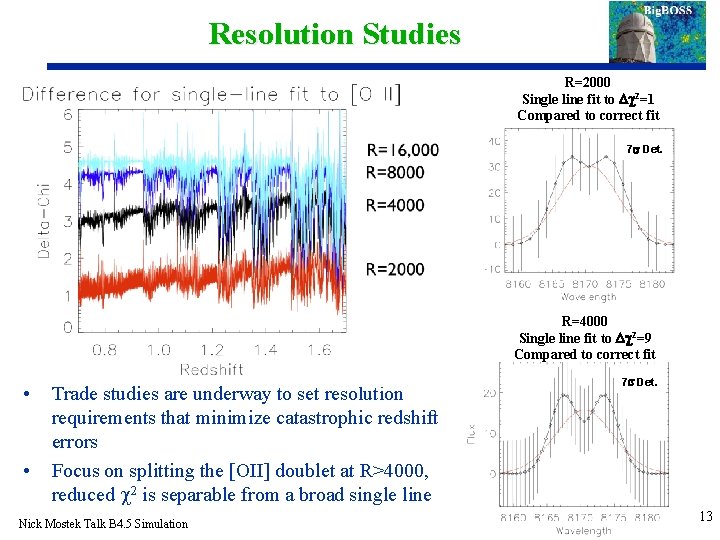 Resolution Studies R=2000 Single line fit to Dc 2=1 Compared to correct fit 7