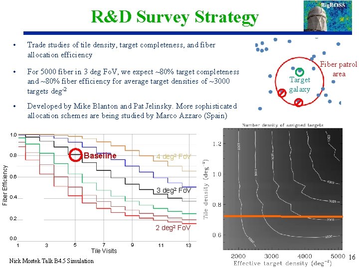 R&D Survey Strategy • Trade studies of tile density, target completeness, and fiber allocation