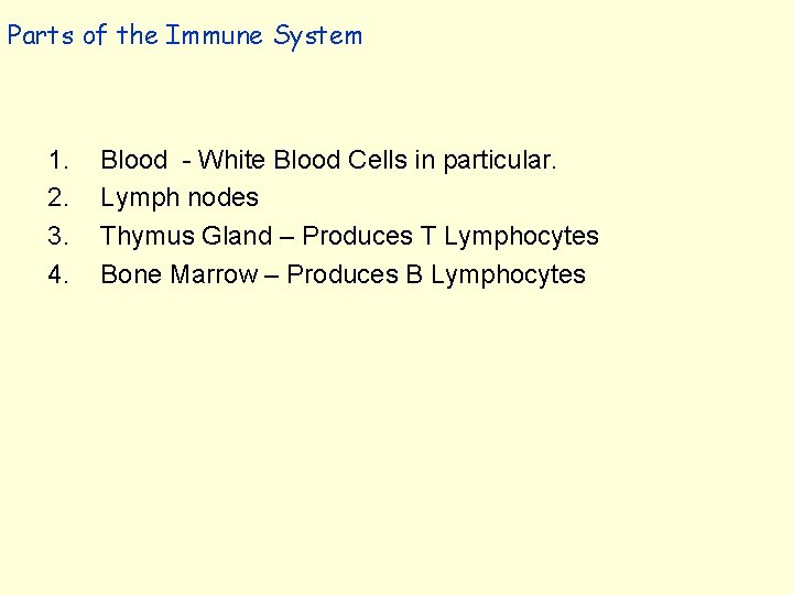Parts of the Immune System 1. 2. 3. 4. Blood - White Blood Cells