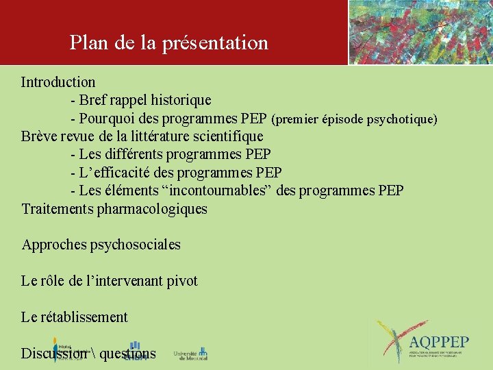 Plan de la présentation Introduction - Bref rappel historique - Pourquoi des programmes PEP
