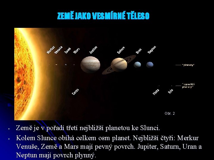 ZEMĚ JAKO VESMÍRNÉ TĚLESO Obr. 2 - Země je v pořadí třetí nejbližší planetou