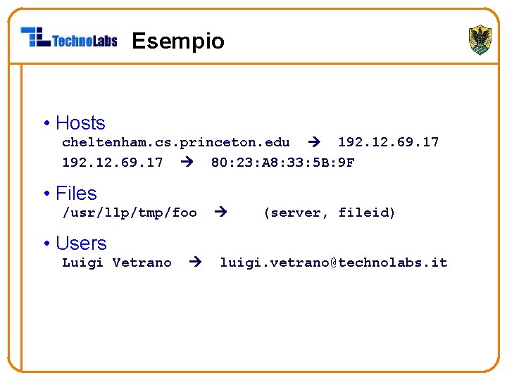 Esempio • Hosts cheltenham. cs. princeton. edu 192. 12. 69. 17 80: 23: A