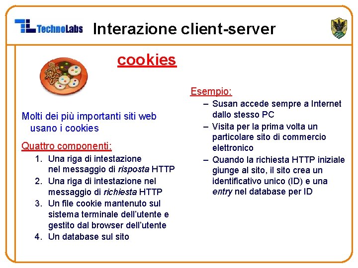 Interazione client-server cookies Esempio: Molti dei più importanti siti web usano i cookies Quattro