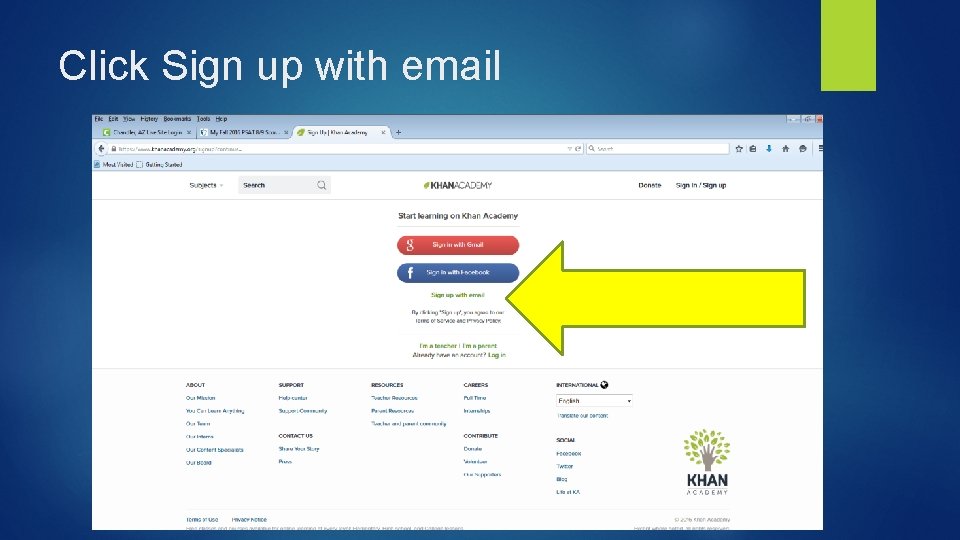 Click Sign up with email 