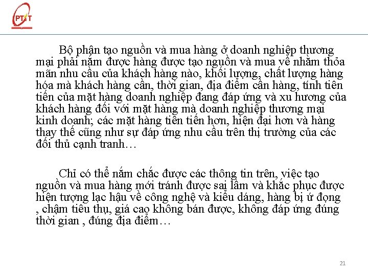 Bộ phận tạo nguồn và mua hàng ở doanh nghiệp thương mại phải nắm