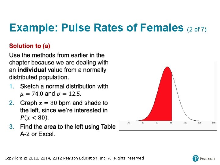 Example: Pulse Rates of Females (2 of 7) • Copyright © 2018, 2014, 2012