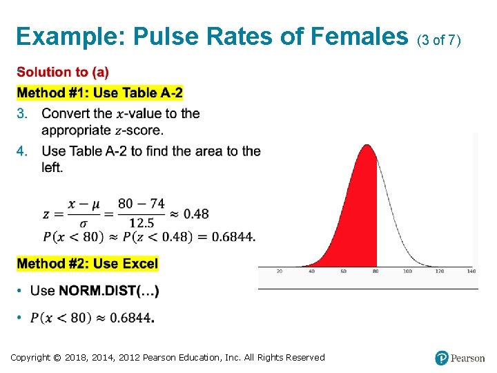 Example: Pulse Rates of Females (3 of 7) • Copyright © 2018, 2014, 2012