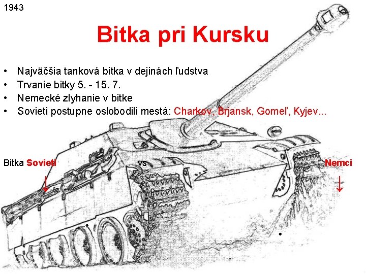 1943 Bitka pri Kursku • • Najväčšia tanková bitka v dejinách ľudstva Trvanie bitky