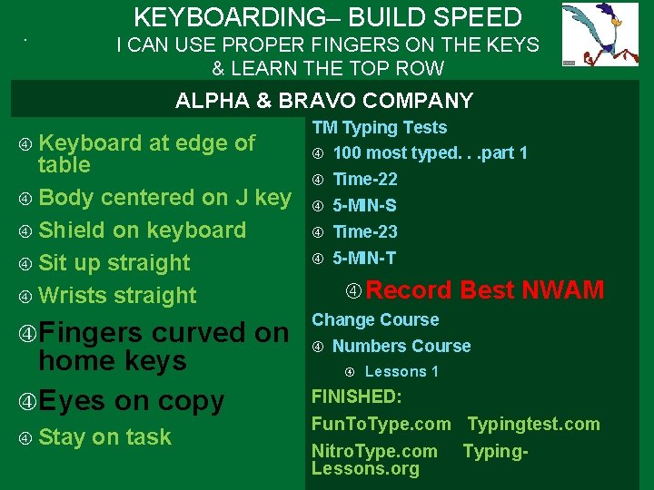 . KEYBOARDING– BUILD SPEED I CAN USE PROPER FINGERS ON THE KEYS & LEARN . KEYBOARDING– BUILD SPEED I CAN USE PROPER FINGERS ON THE KEYS & LEARN