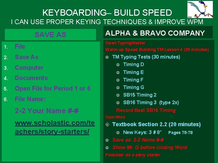 KEYBOARDING– BUILD SPEED I CAN USE PROPER KEYING TECHNIQUES & IMPROVE WPM SAVE AS KEYBOARDING– BUILD SPEED I CAN USE PROPER KEYING TECHNIQUES & IMPROVE WPM SAVE AS