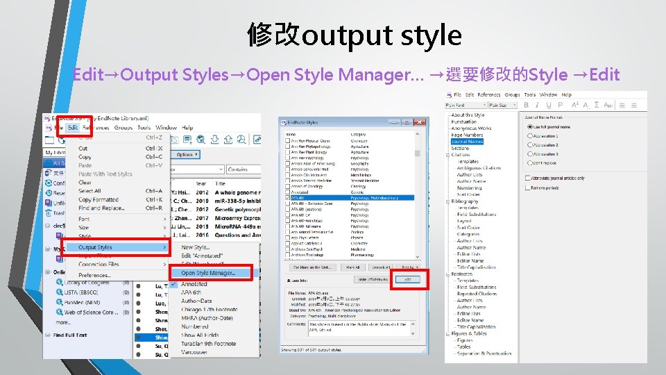 修改output style Edit→Output Styles→Open Style Manager… →選要修改的Style →Edit 