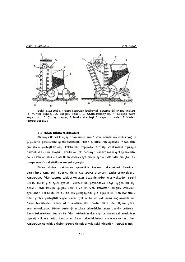 Dikim Makinaları Z. B. Barut Şekil 3. 13 Değişik tipte otomatik beslemeli patates dikim