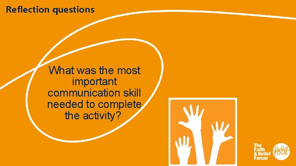 Reflection questions What was the most important communication skill needed to complete the activity?