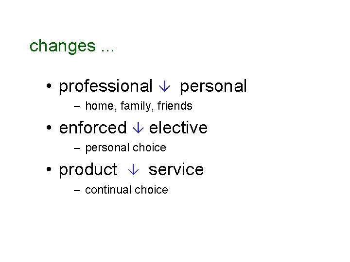 changes. . . • professional personal – home, family, friends • enforced elective –