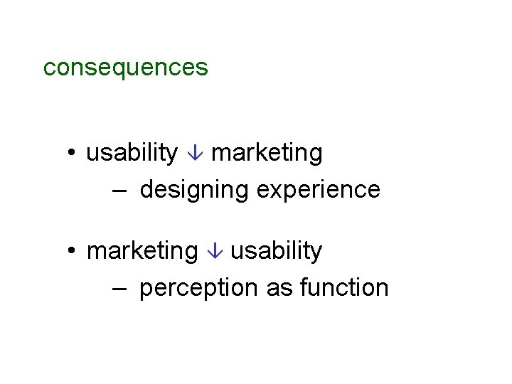 consequences • usability marketing – designing experience • marketing usability – perception as function