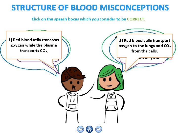 STRUCTURE OF BLOOD MISCONCEPTIONS Click on the speech boxes which you consider to be