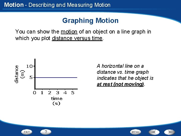 Motion - Describing and Measuring Motion Graphing Motion You can show the motion of