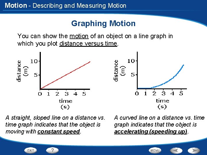 Motion - Describing and Measuring Motion Graphing Motion You can show the motion of