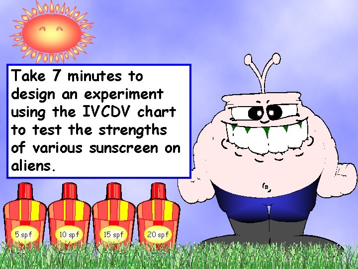 Take 7 minutes to design an experiment using the IVCDV chart to test the