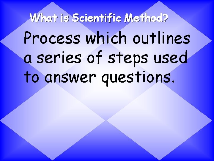 What is Scientific Method? Process which outlines a series of steps used to answer