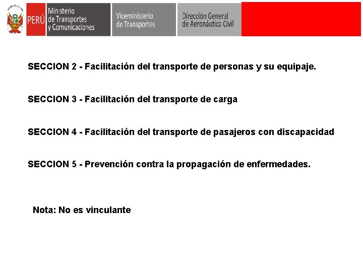 SECCION 2 - Facilitación del transporte de personas y su equipaje. SECCION 3 -