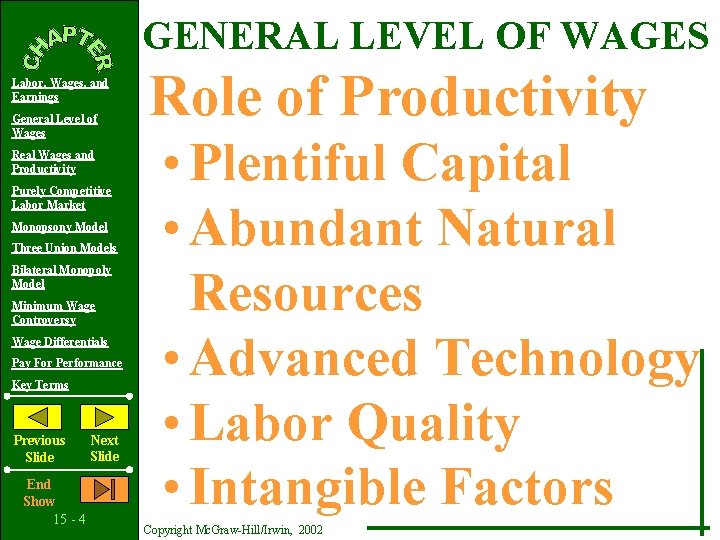 GENERAL LEVEL OF WAGES Labor, Wages, and Earnings General Level of Wages Real Wages